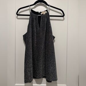 Michael Kors Black Silver Sparkle Halter Camisole with Chain Straps